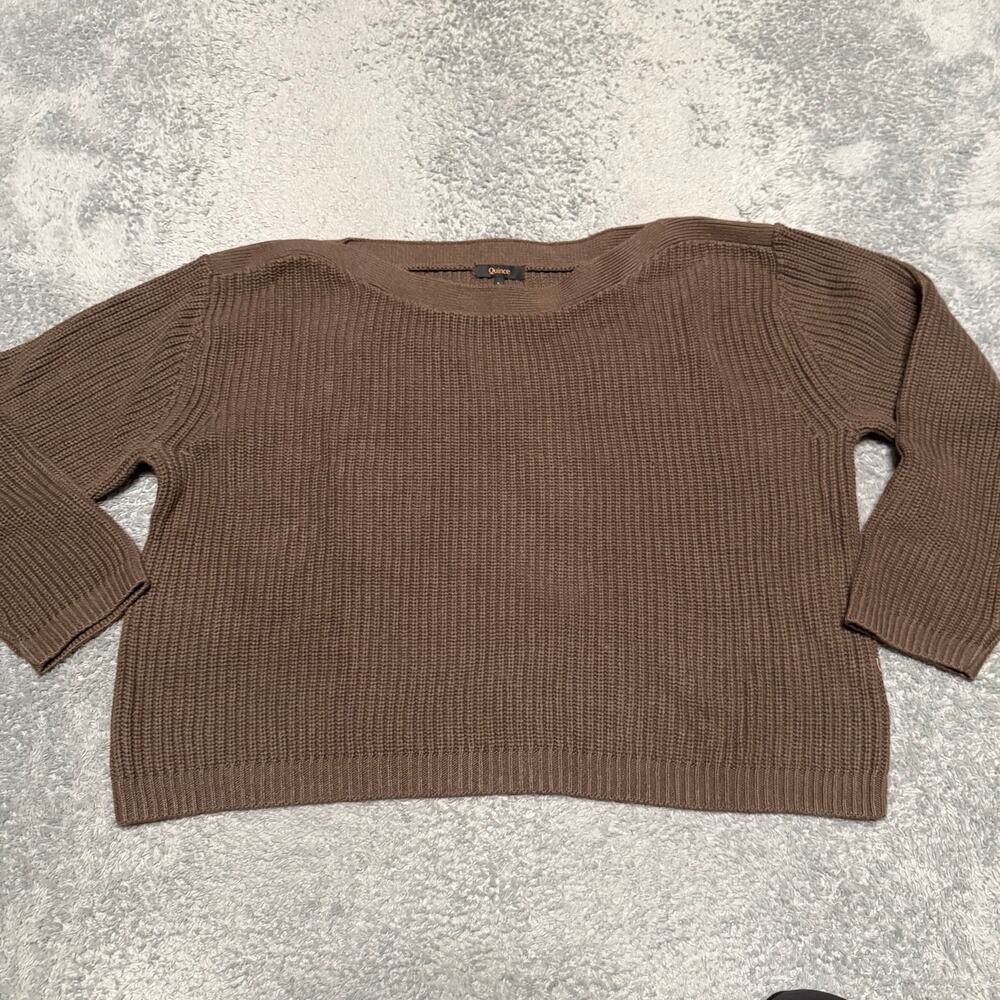Quince Sweater Womens Large Brown 100% Organic Cotton Fisherman Boatneck